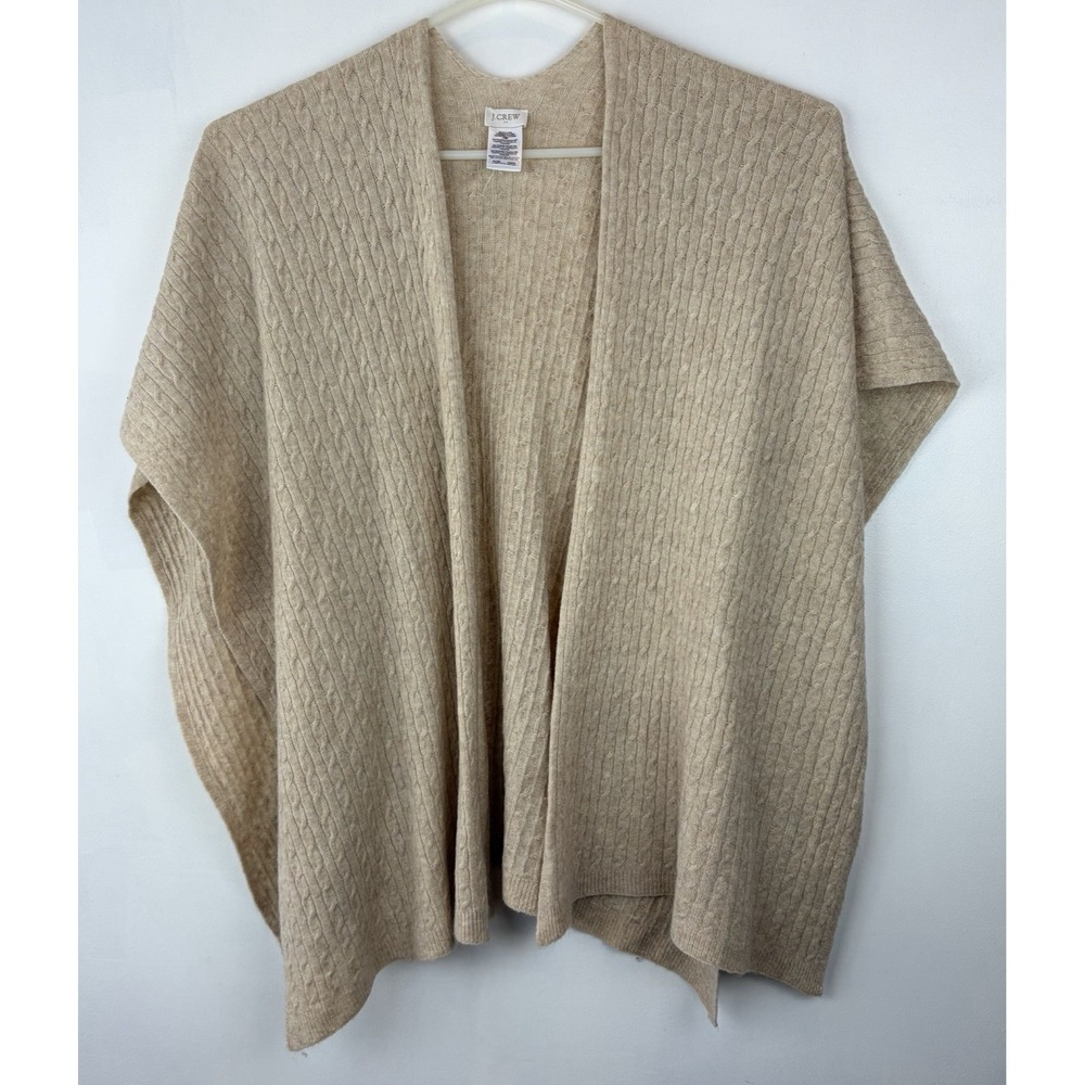 J Crew Poncho Sweater Cable Knit Wrap OS Oatmeal Ivory Old Money Preppy Soft